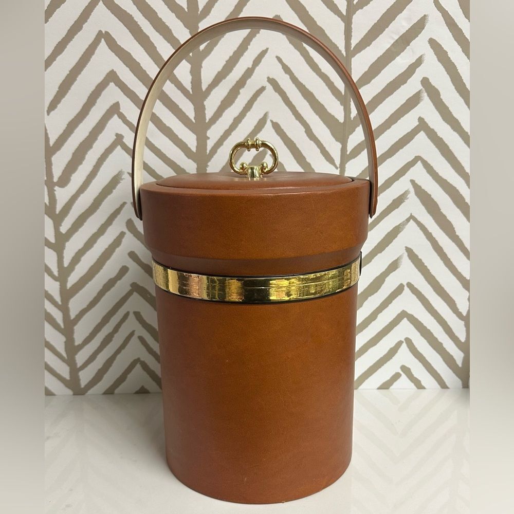MCM Vintage Towle Ice Bucket Faux Tan Leather